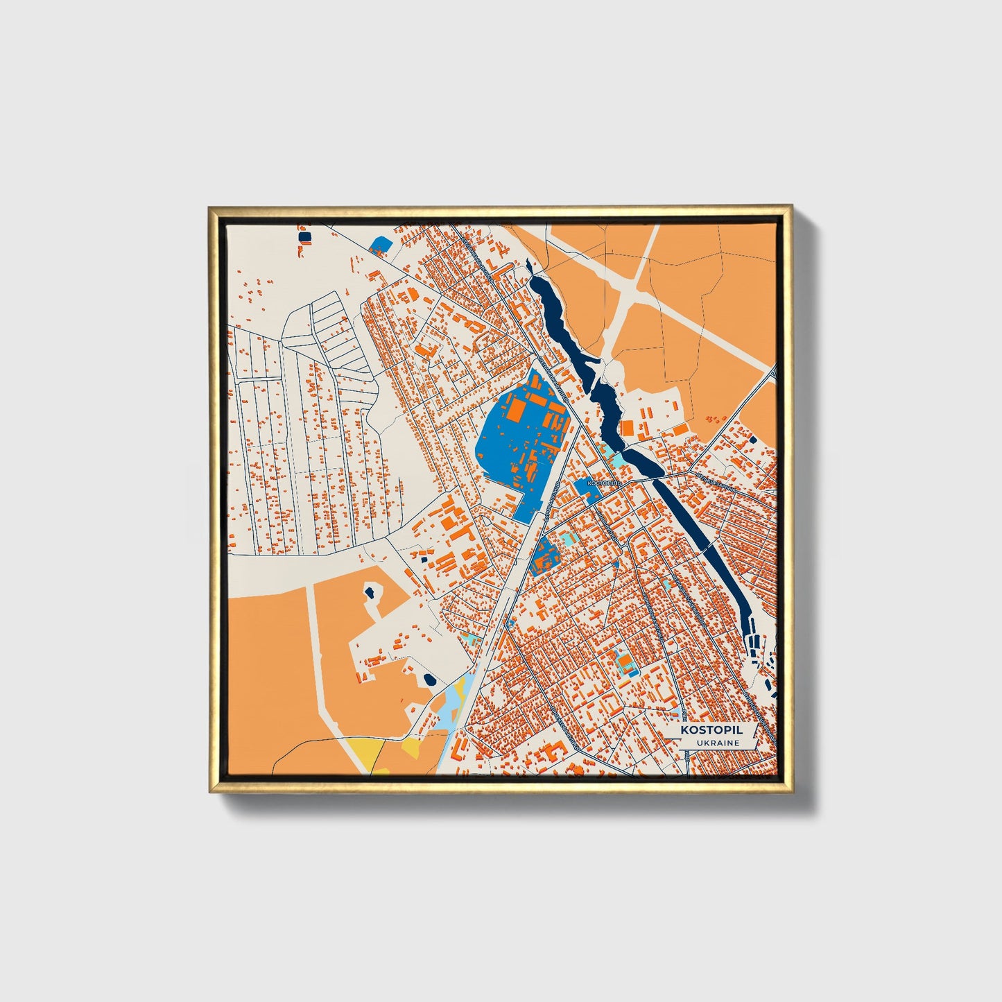 Костопіл Ukraine Colorful City Map Canvas Print • Gold Framed