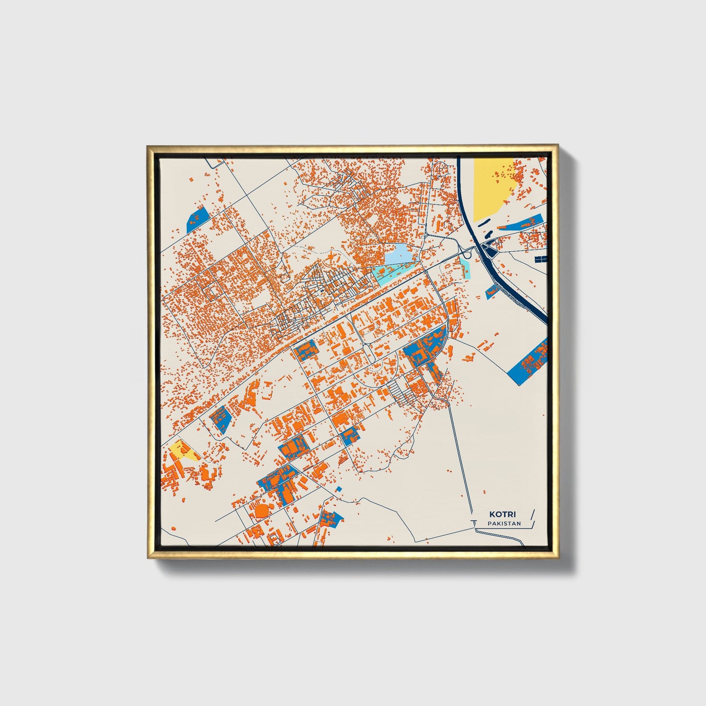 Kotri Pakistan Colorful City Map Canvas Print • Gold Framed
