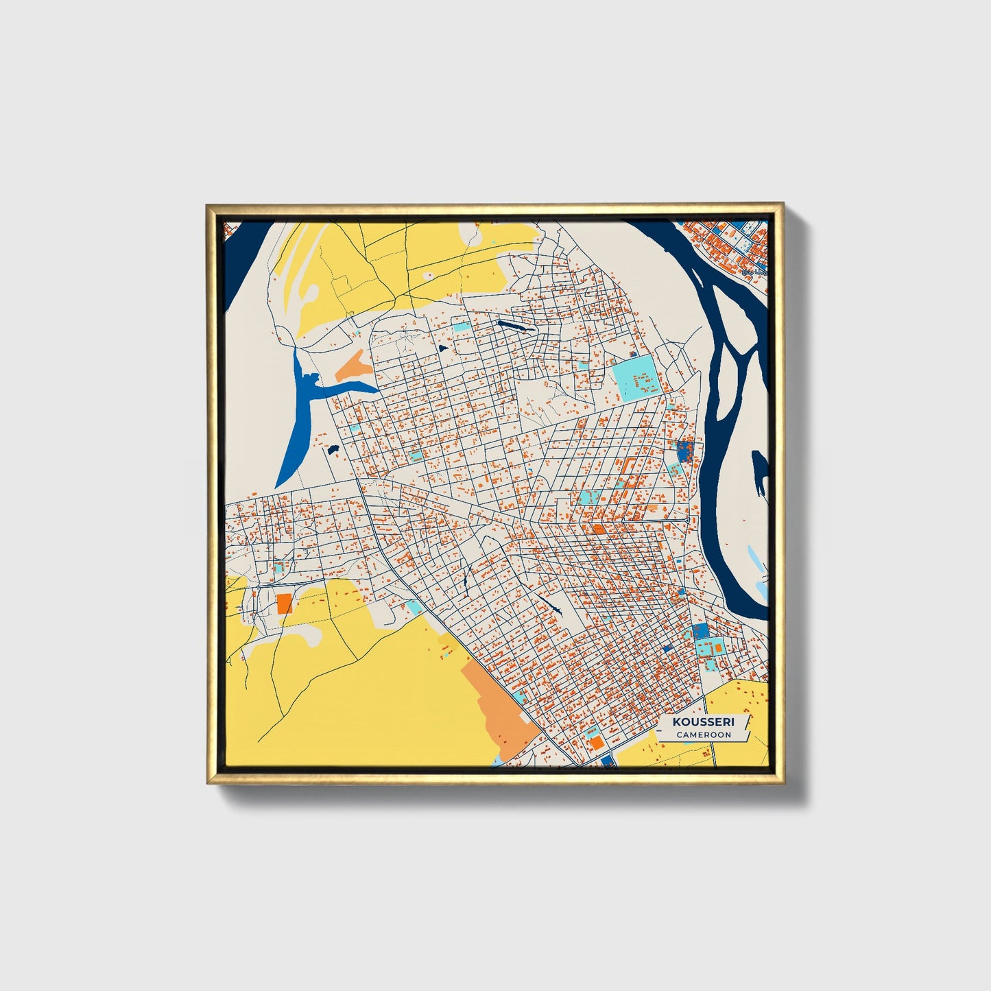 Kousseri Cameroon Colorful City Map Canvas Print • Gold Framed