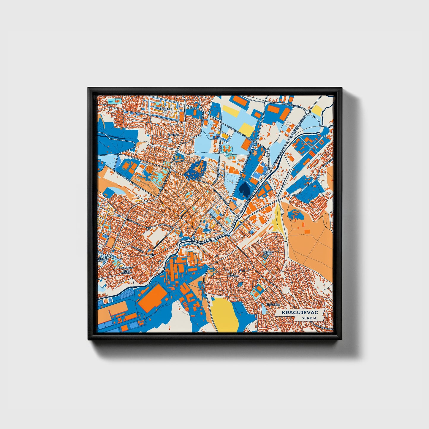 Крагујевац Serbia Colorful City Map Canvas Print • Black Framed