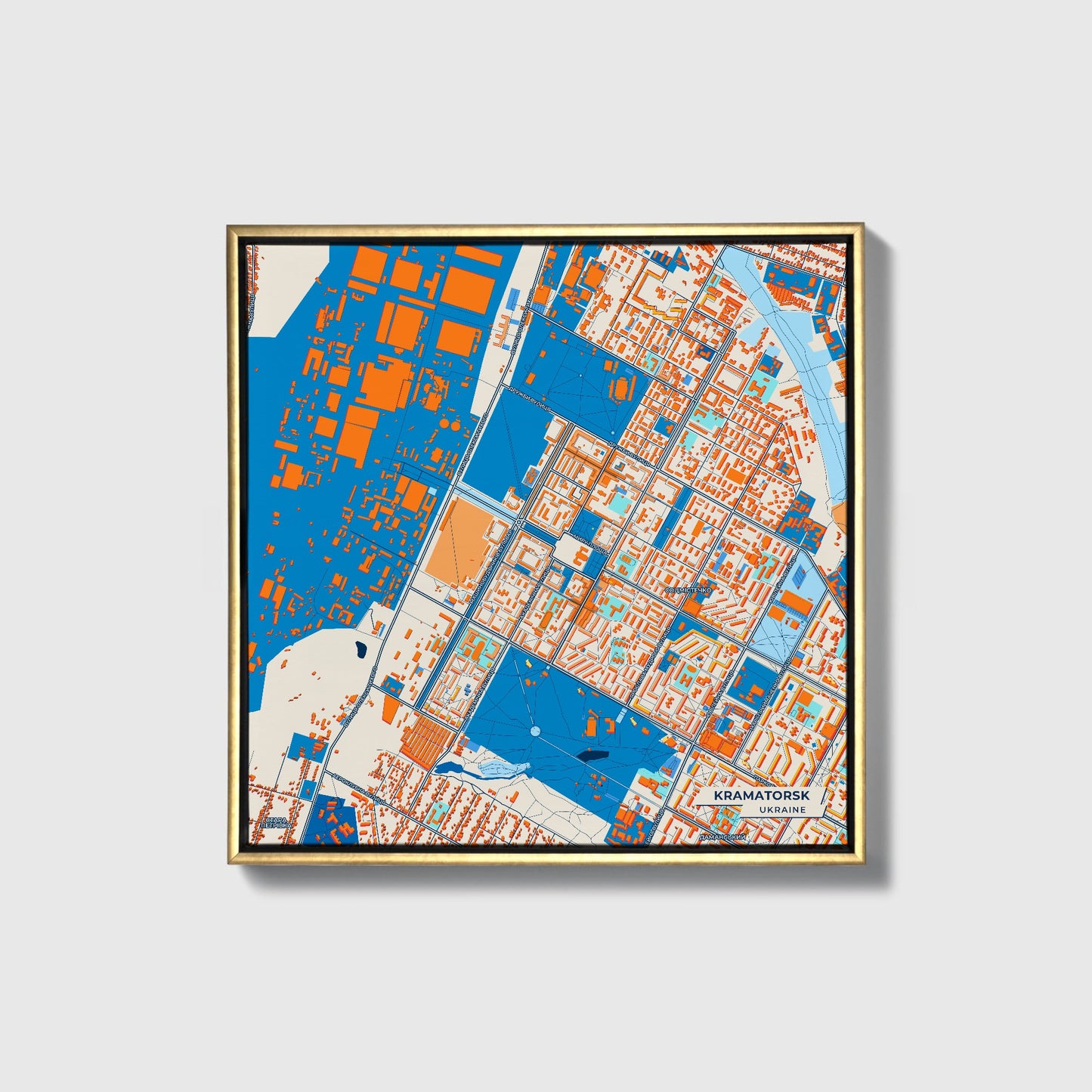 Краматорськ Ukraine Colorful City Map Canvas Print • Gold Framed