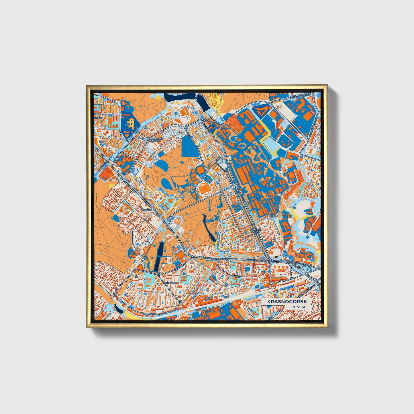 Красногорске Russia Colorful City Map Canvas Print • Gold Framed