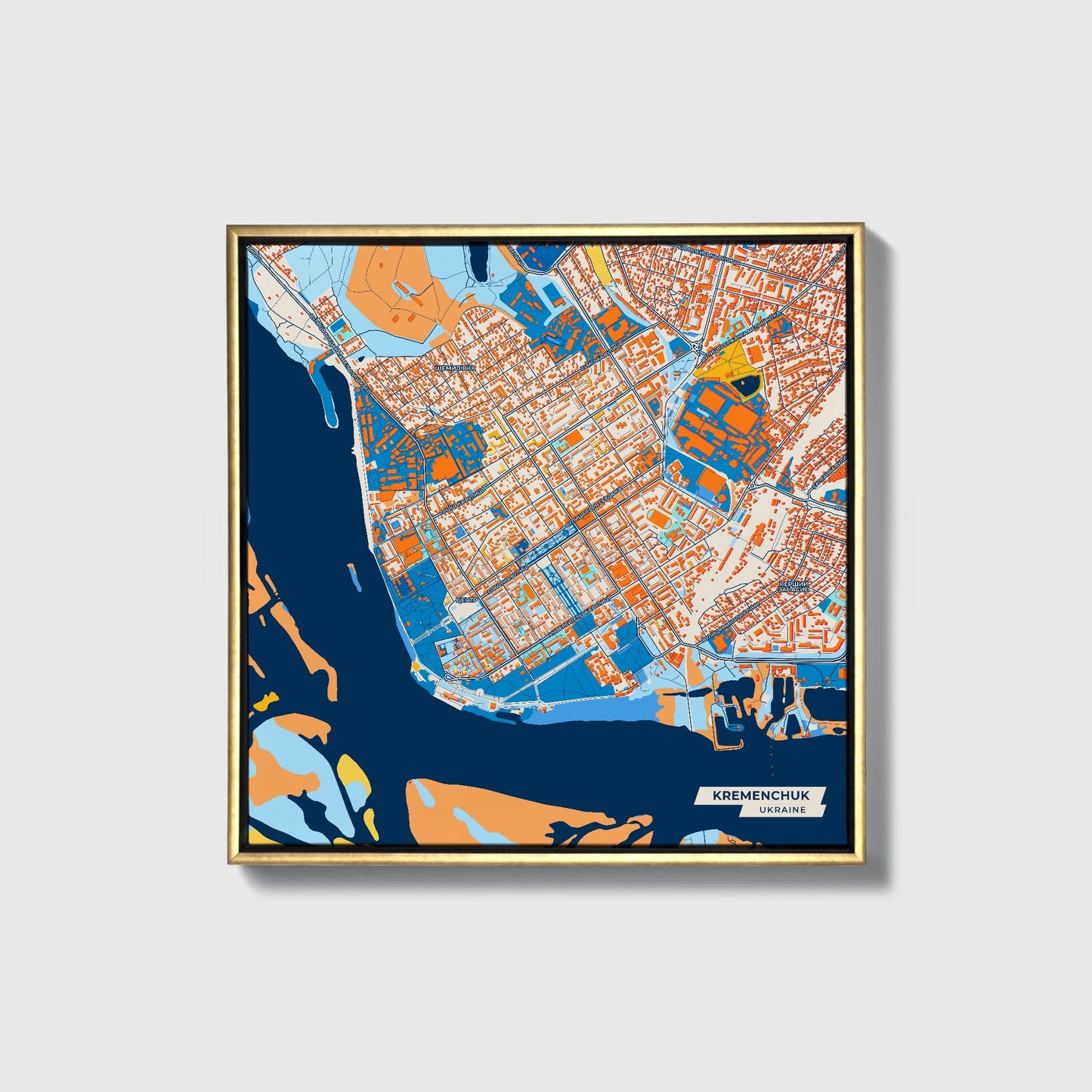 Кременчук Ukraine Colorful City Map Canvas Print • Gold Framed