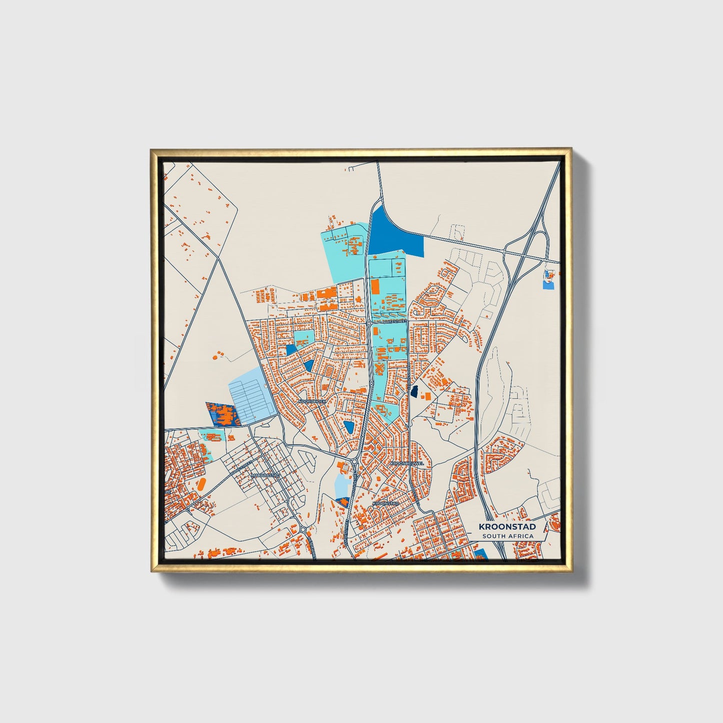 Kroonstad South Africa Colorful City Map Canvas Print • Gold Framed