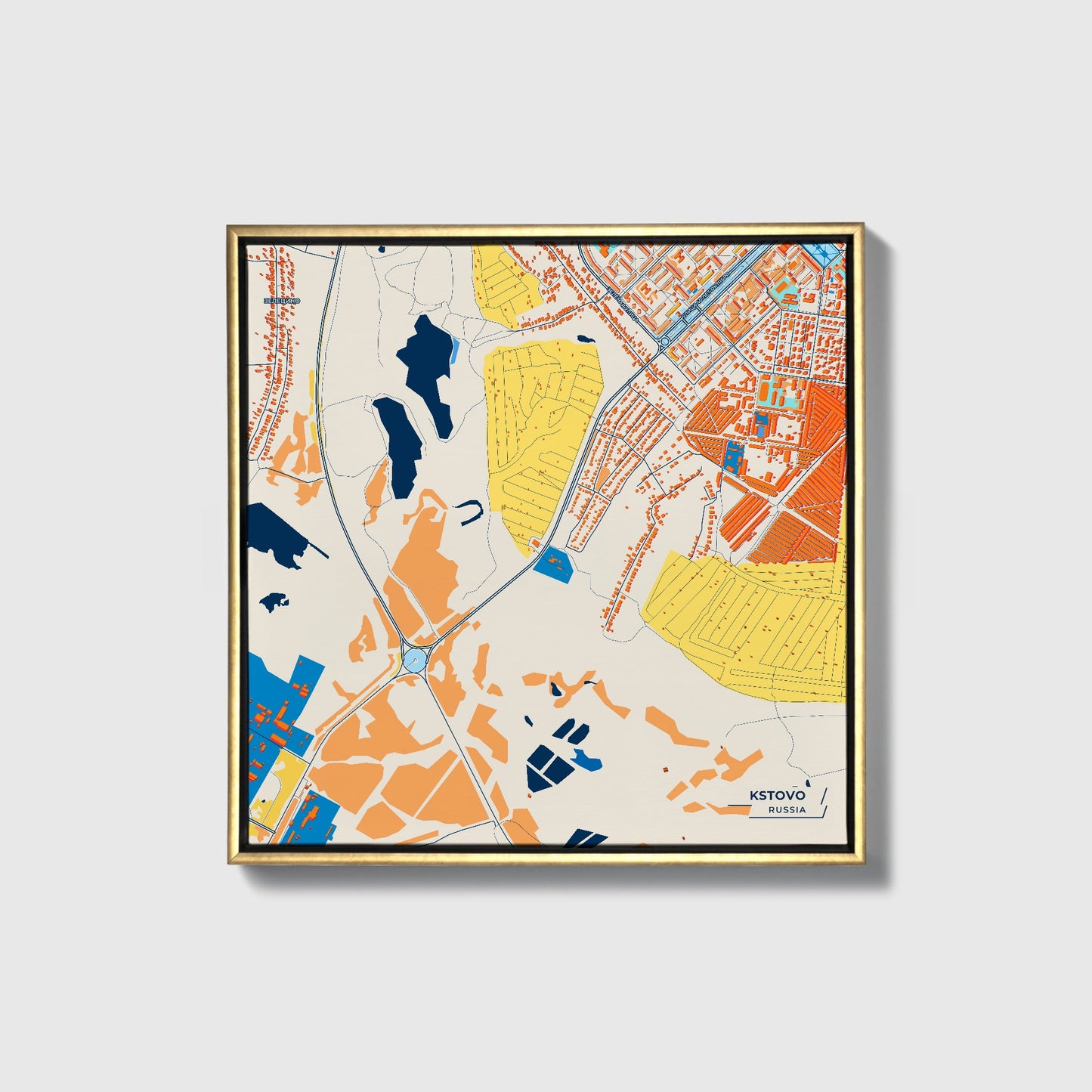 Кстово Russia Colorful City Map Canvas Print • Gold Framed