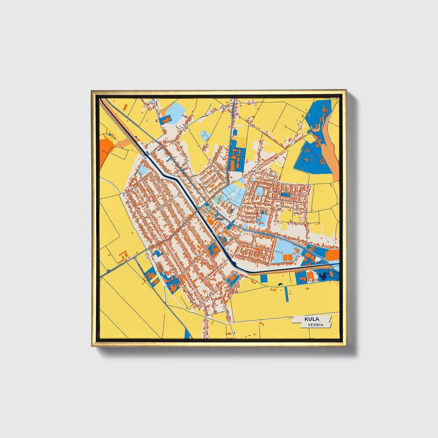 Кула Serbia Colorful City Map Canvas Print • Gold Framed