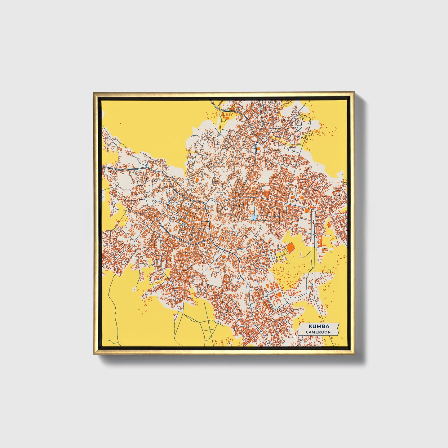 Kumba Cameroon Colorful City Map Canvas Print • Gold Framed