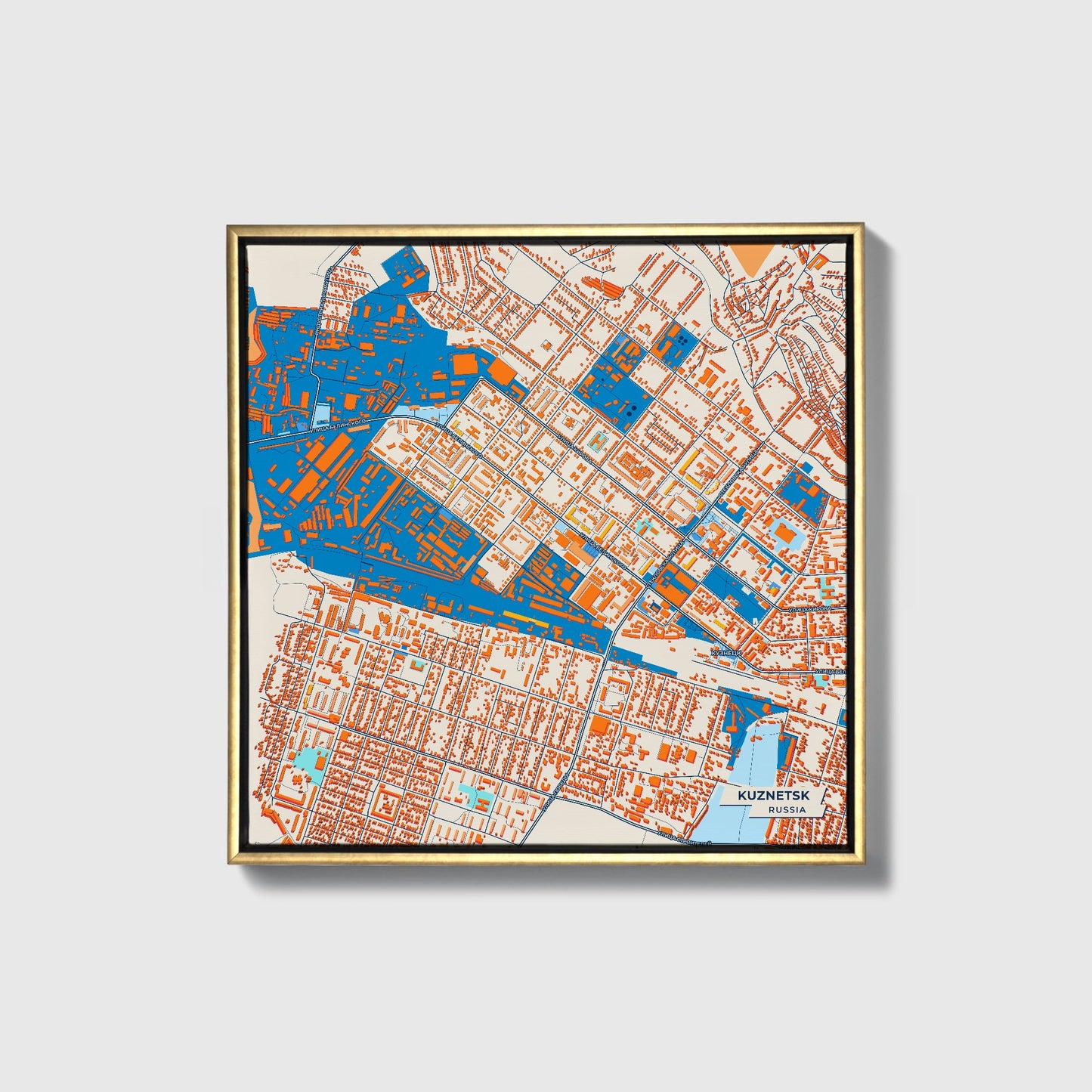 Кузнецкий Russia Colorful City Map Canvas Print • Gold Framed