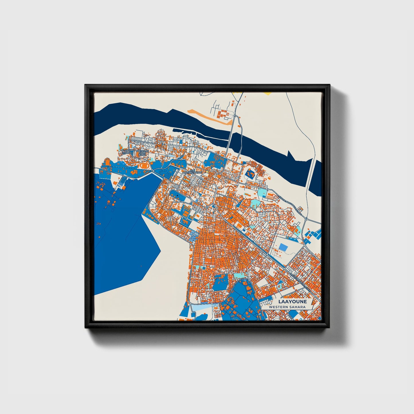 Laayoune Western Sahara Colorful City Map Canvas Print • Black Framed