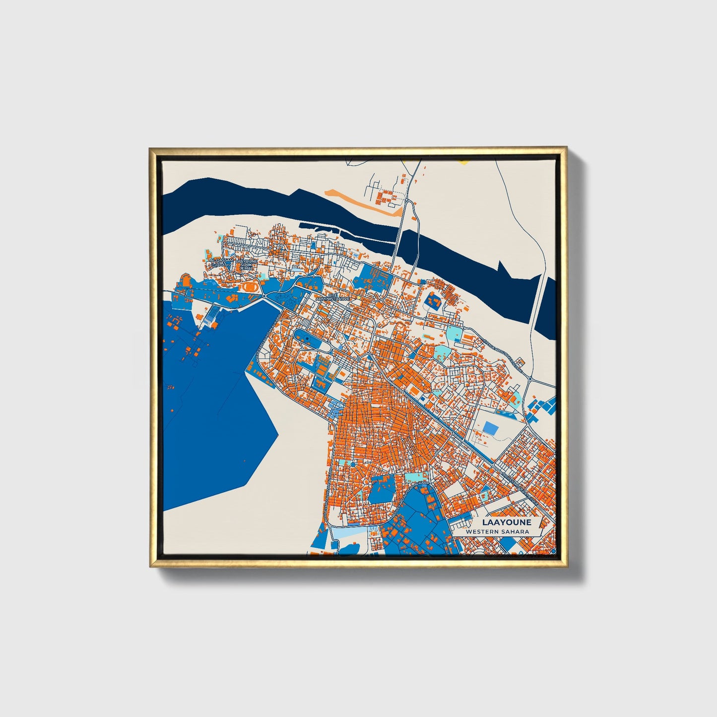 Laayoune Western Sahara Colorful City Map Canvas Print • Gold Framed