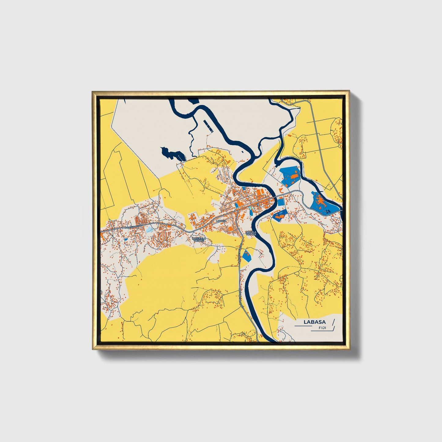 Labasa Fiji Colorful City Map Canvas Print • Gold Framed