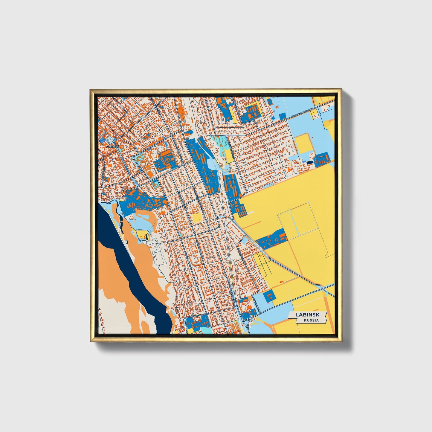 Лабинск Russia Colorful City Map Canvas Print • Gold Framed