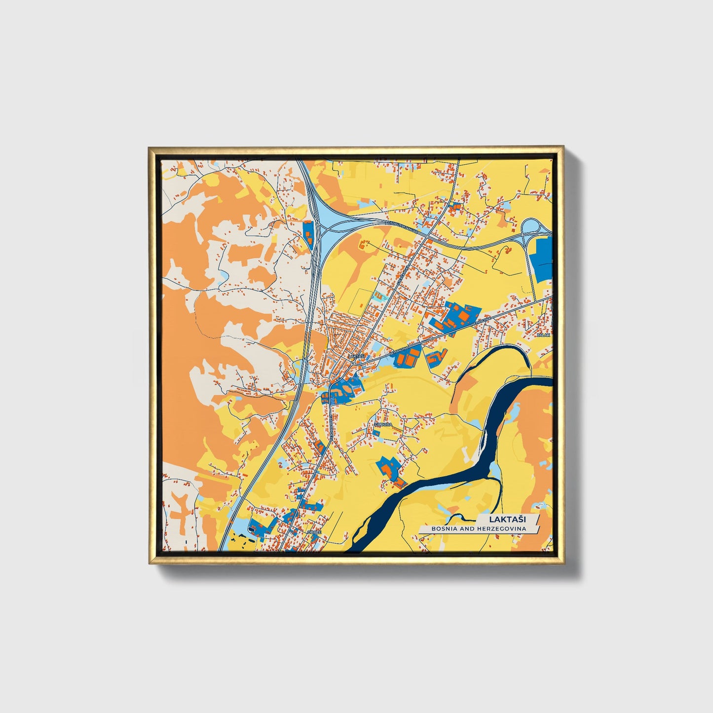 Laktaši Bosnia And Herzegovina Colorful City Map Canvas Print • Gold Framed