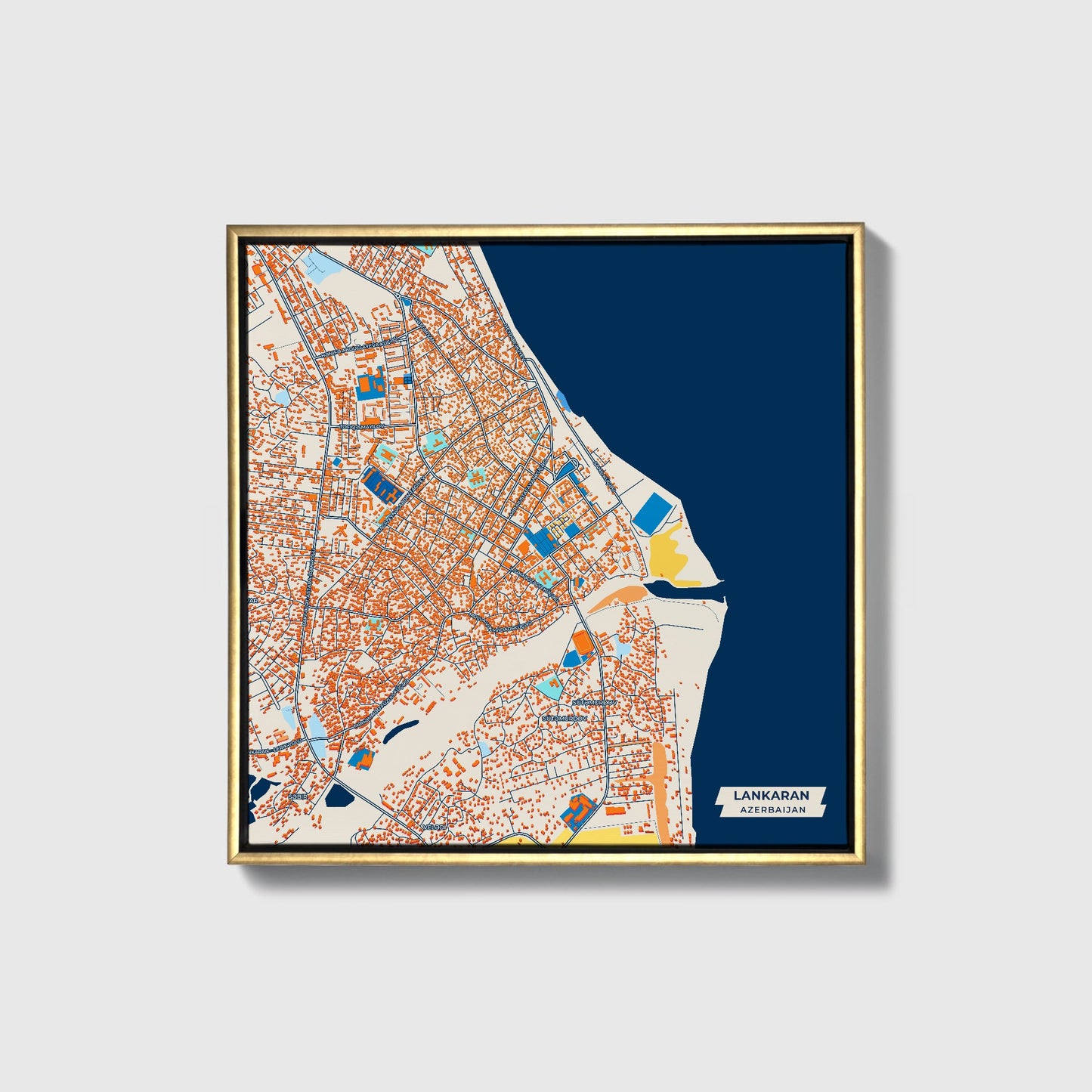 Lankaran Azerbaijan Colorful City Map Canvas Print • Gold Framed
