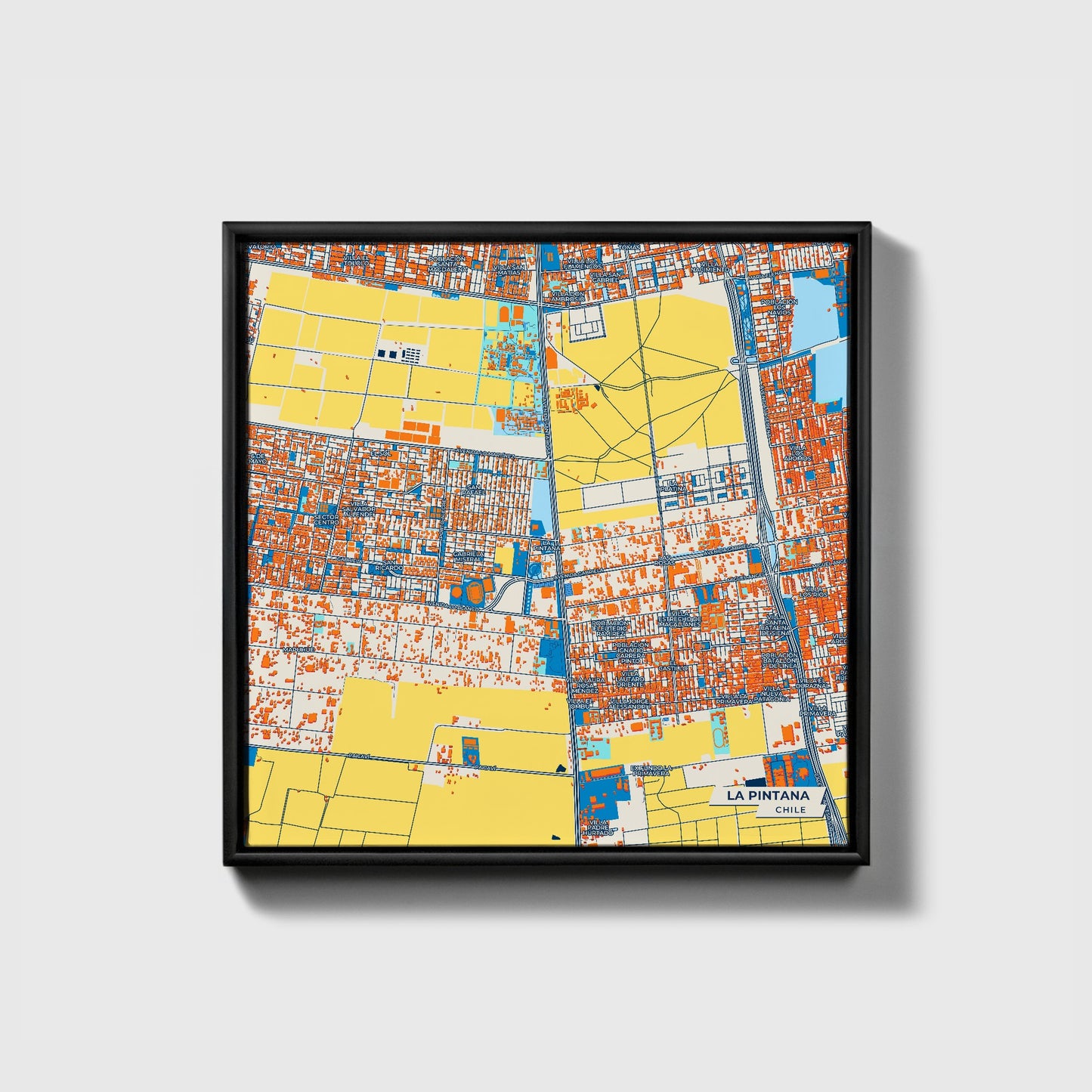 La Pintana Chile Colorful City Map Canvas Print • Black Framed