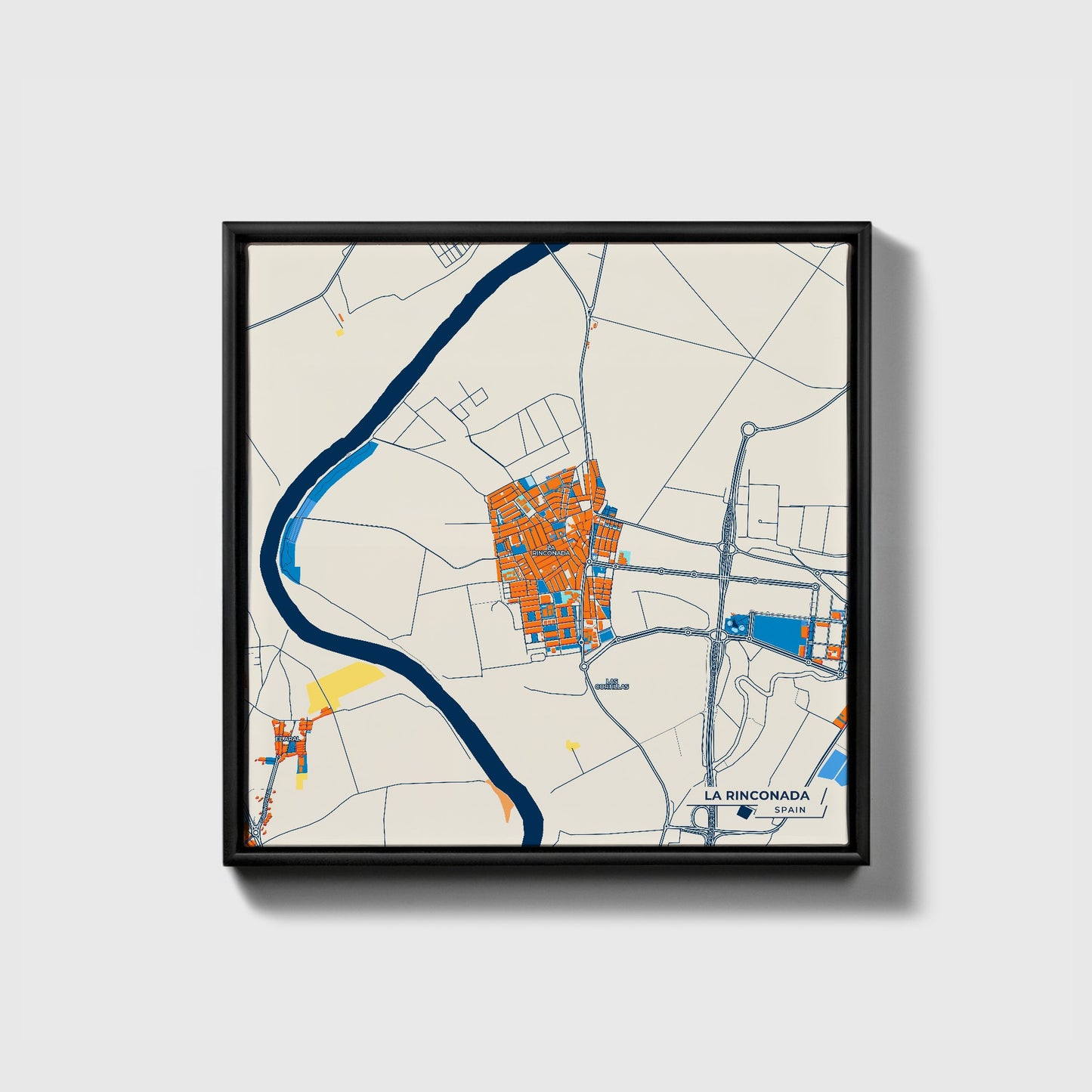 La Rinconada Spain Colorful City Map Canvas Print • Black Framed