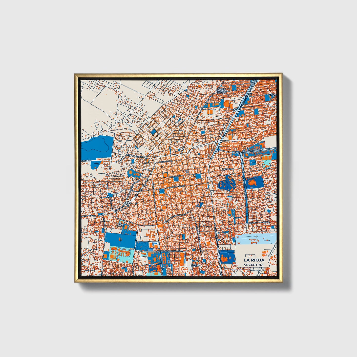 La Rioja Argentina Colorful City Map Canvas Print • Gold Framed