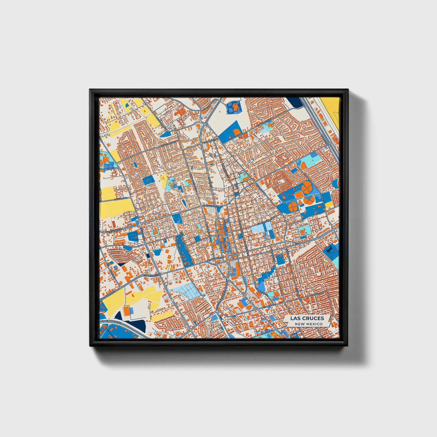 Las Cruces New Mexico Colorful City Map Canvas Print • Black Framed