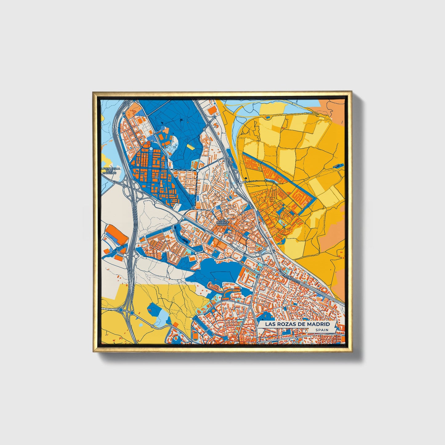 Las Rozas De Madrid Spain Colorful City Map Canvas Print • Gold Framed