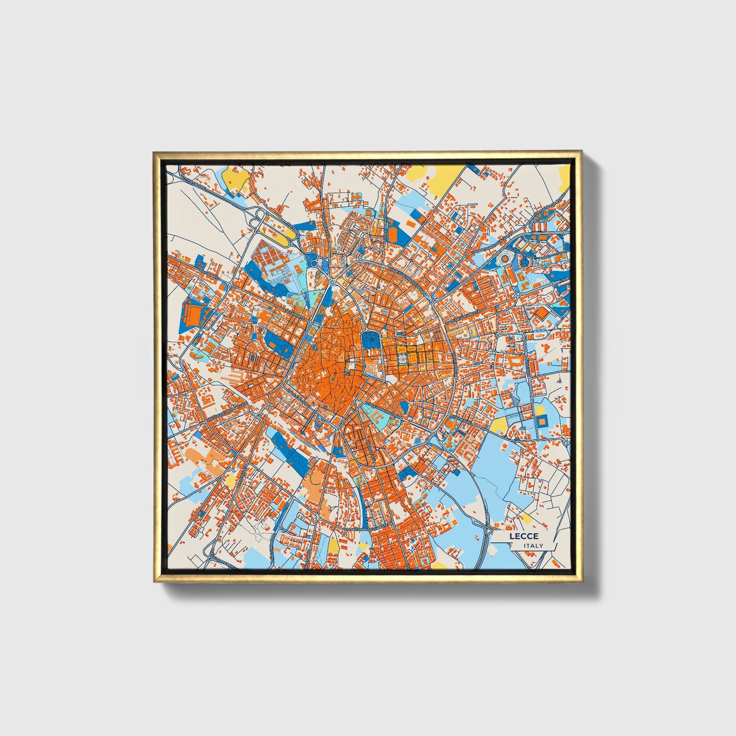 Lecce Italy Colorful City Map Canvas Print • Gold Framed