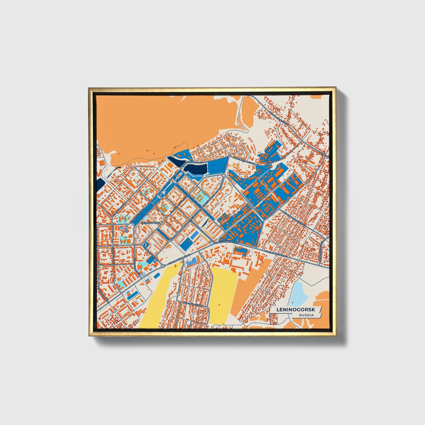 Лениногорский Russia Colorful City Map Canvas Print • Gold Framed
