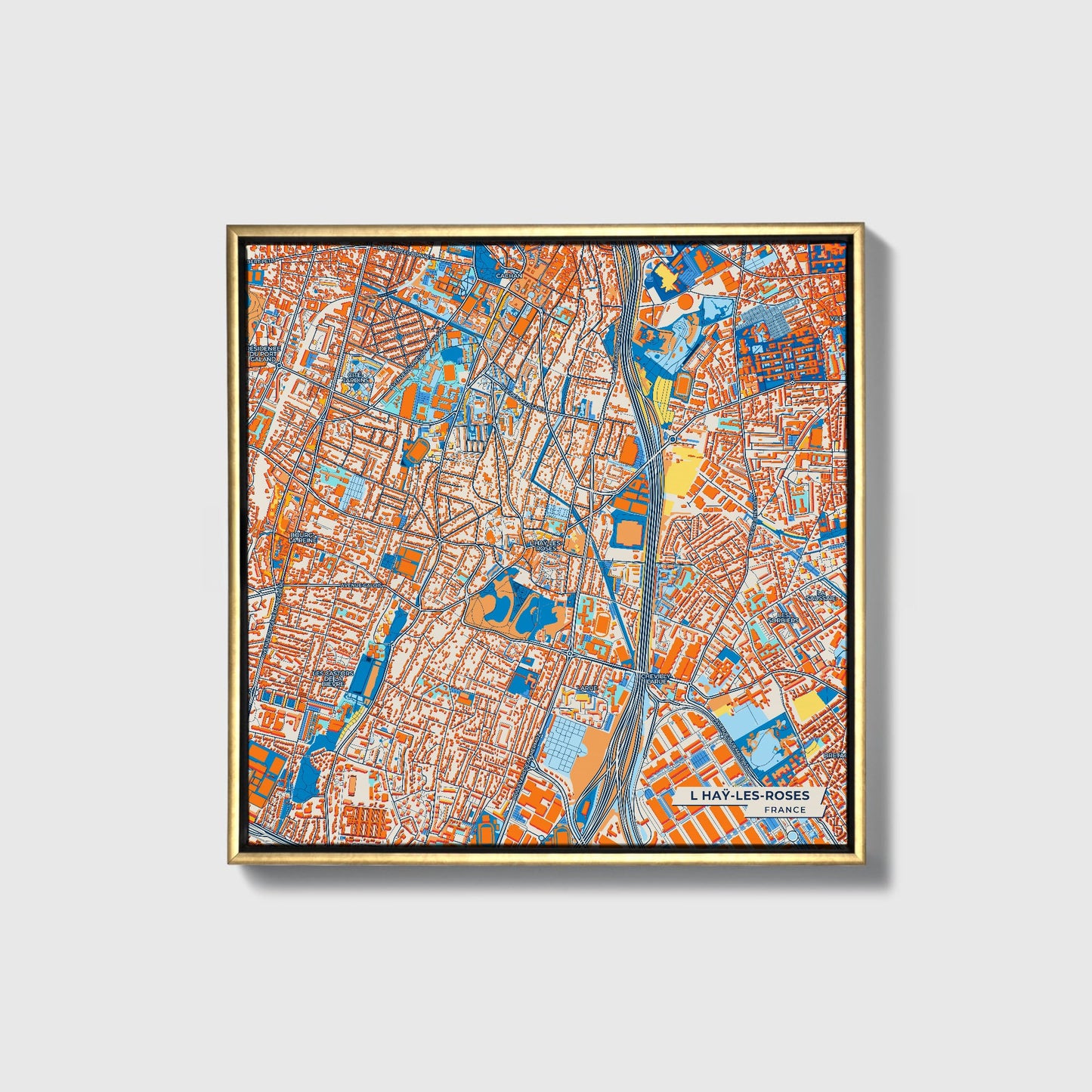 L Haÿ-Les-Roses France Colorful City Map Canvas Print • Gold Framed