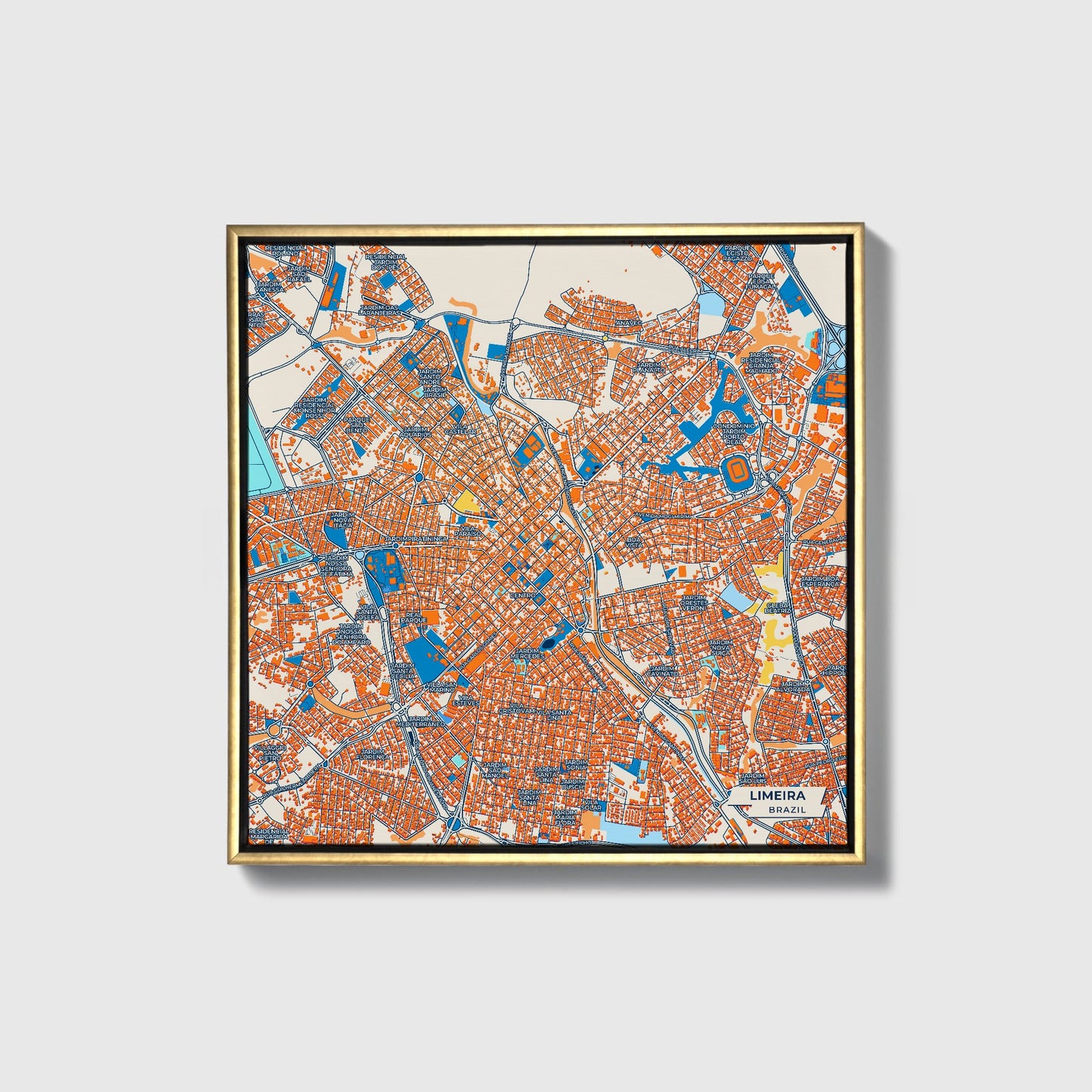 Limeira Brazil Colorful City Map Canvas Print • Gold Framed