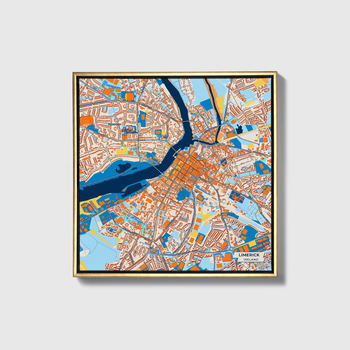 Limerick Ireland Colorful City Map Canvas Print • Gold Framed