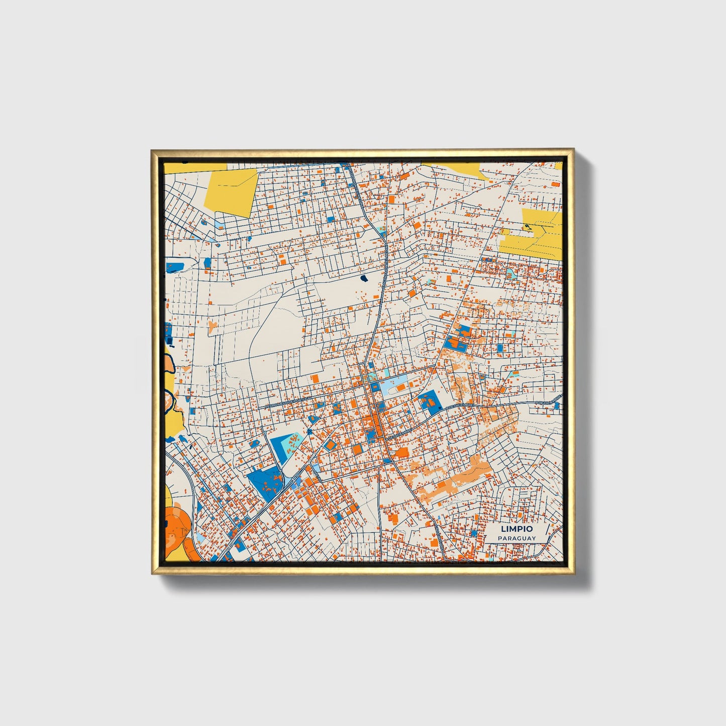 Limpio Paraguay Colorful City Map Canvas Print • Gold Framed