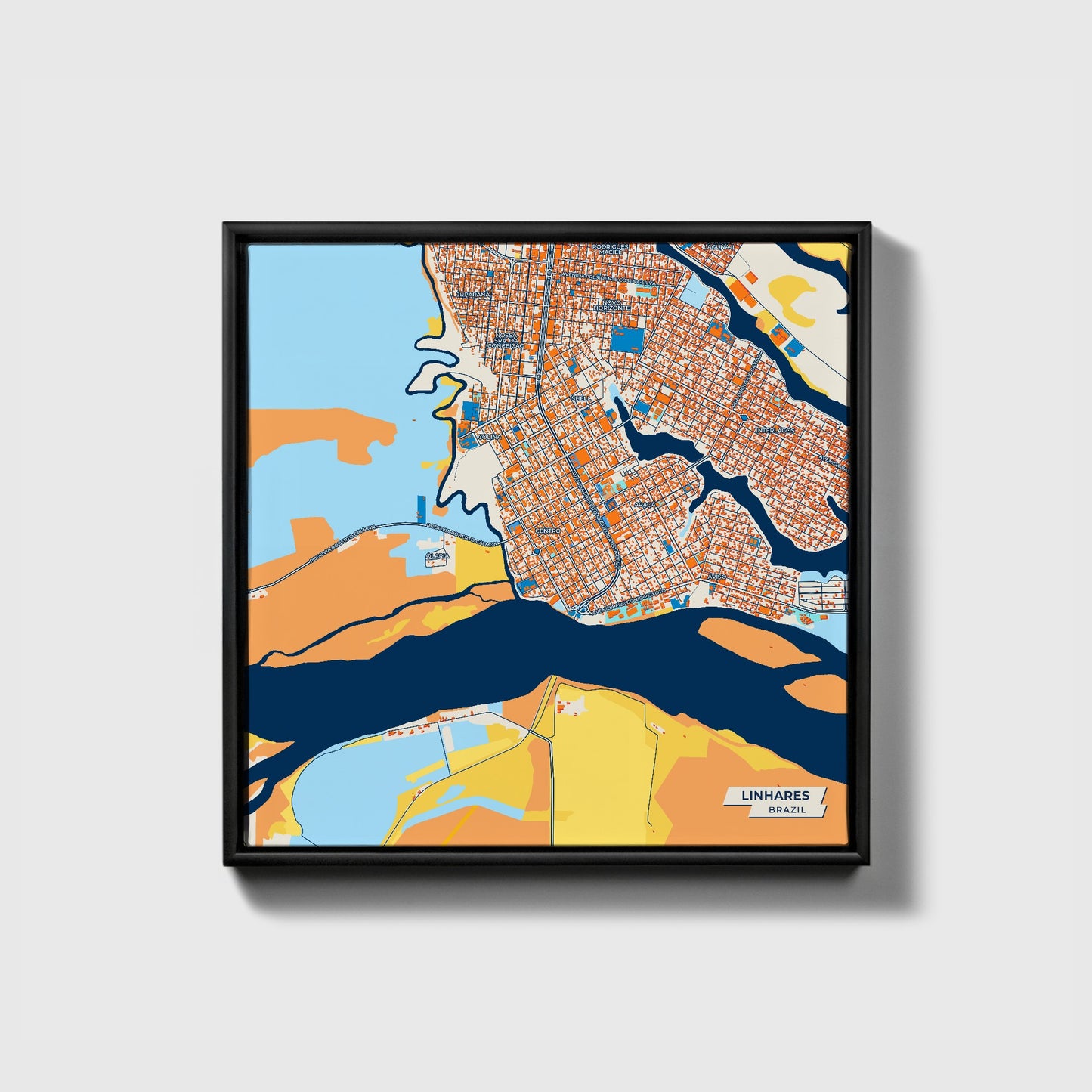 Linhares Brazil Colorful City Map Canvas Print • Black Framed