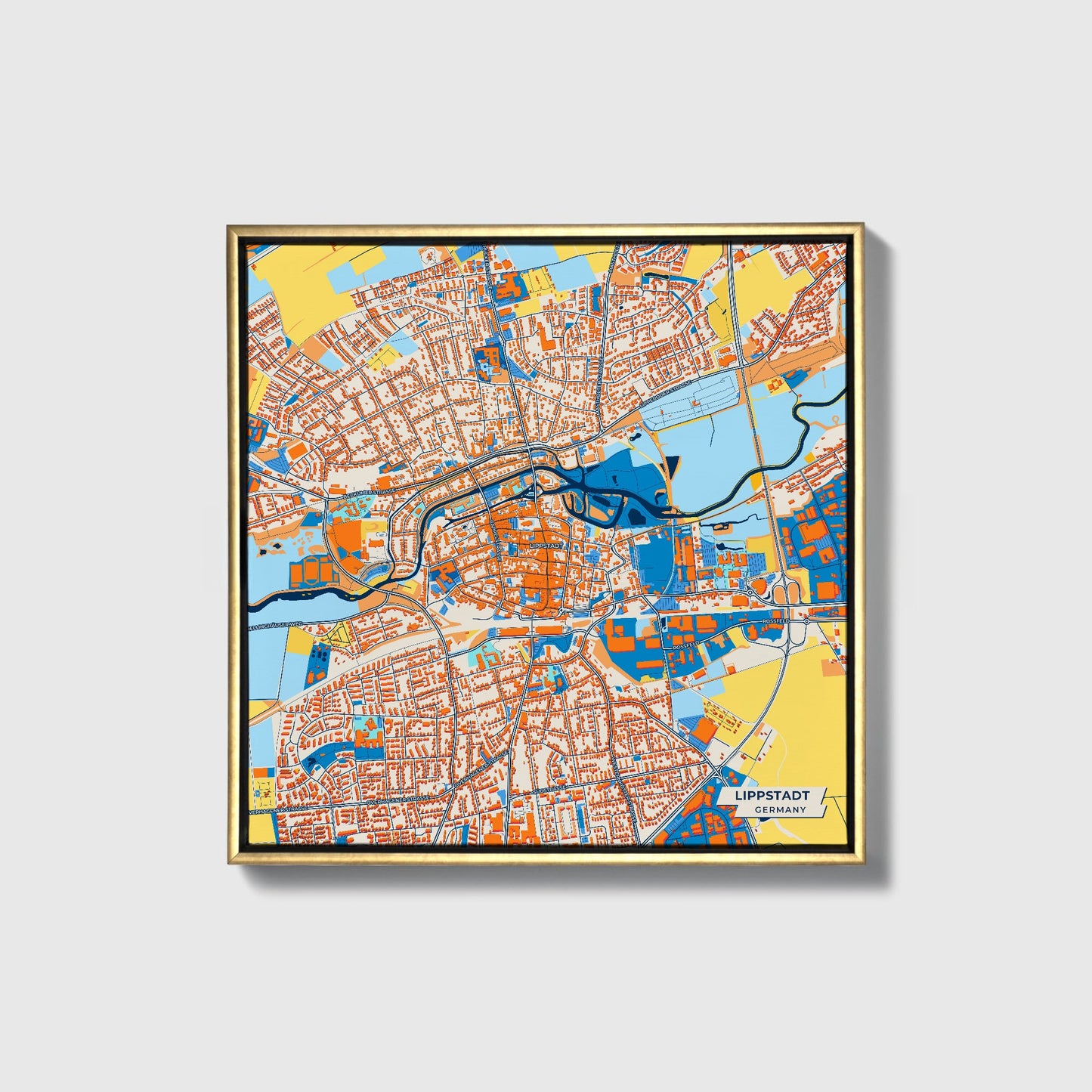 Lippstadt Germany Colorful City Map Canvas Print • Gold Framed