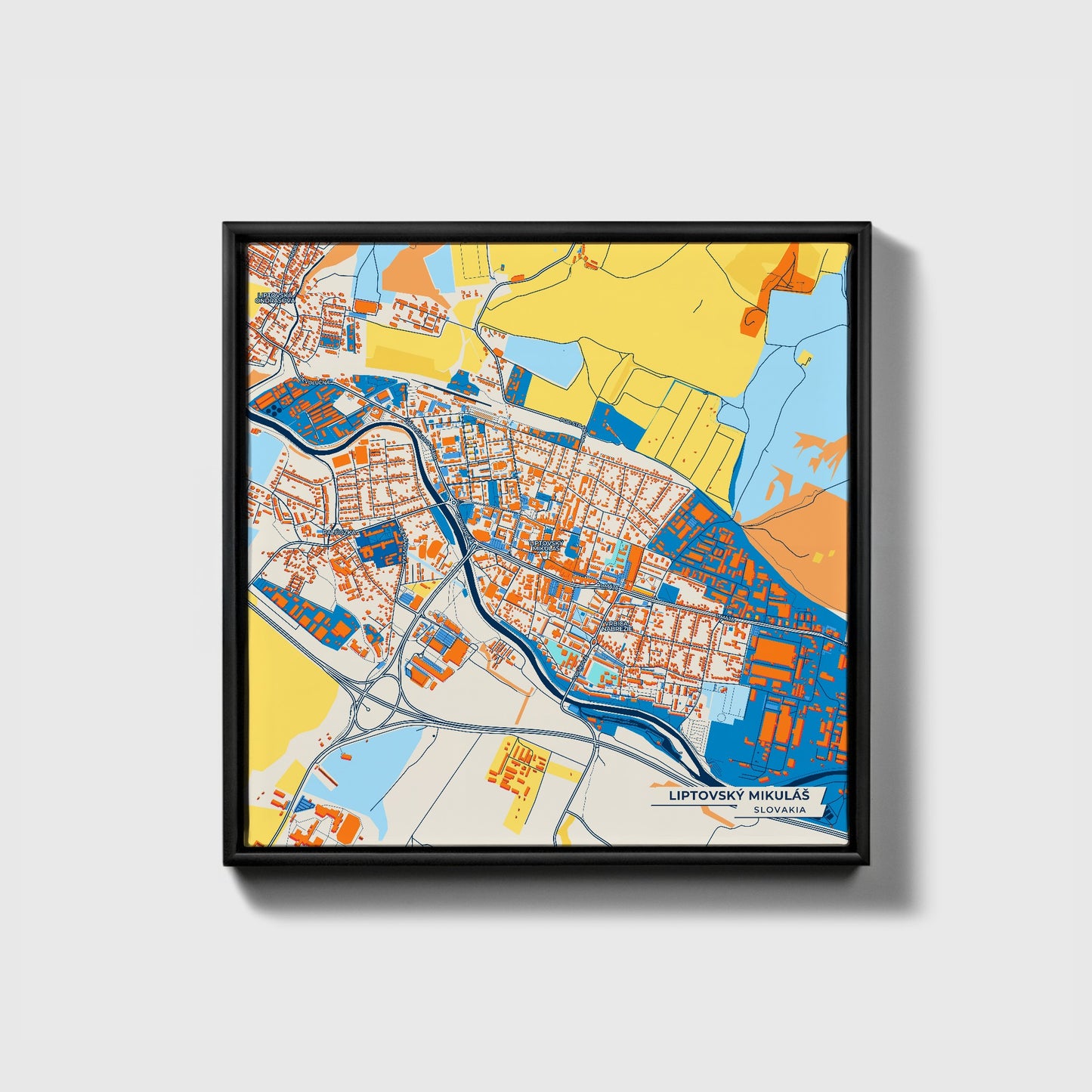 Liptovský Mikuláš Slovakia Colorful City Map Canvas Print • Black Framed
