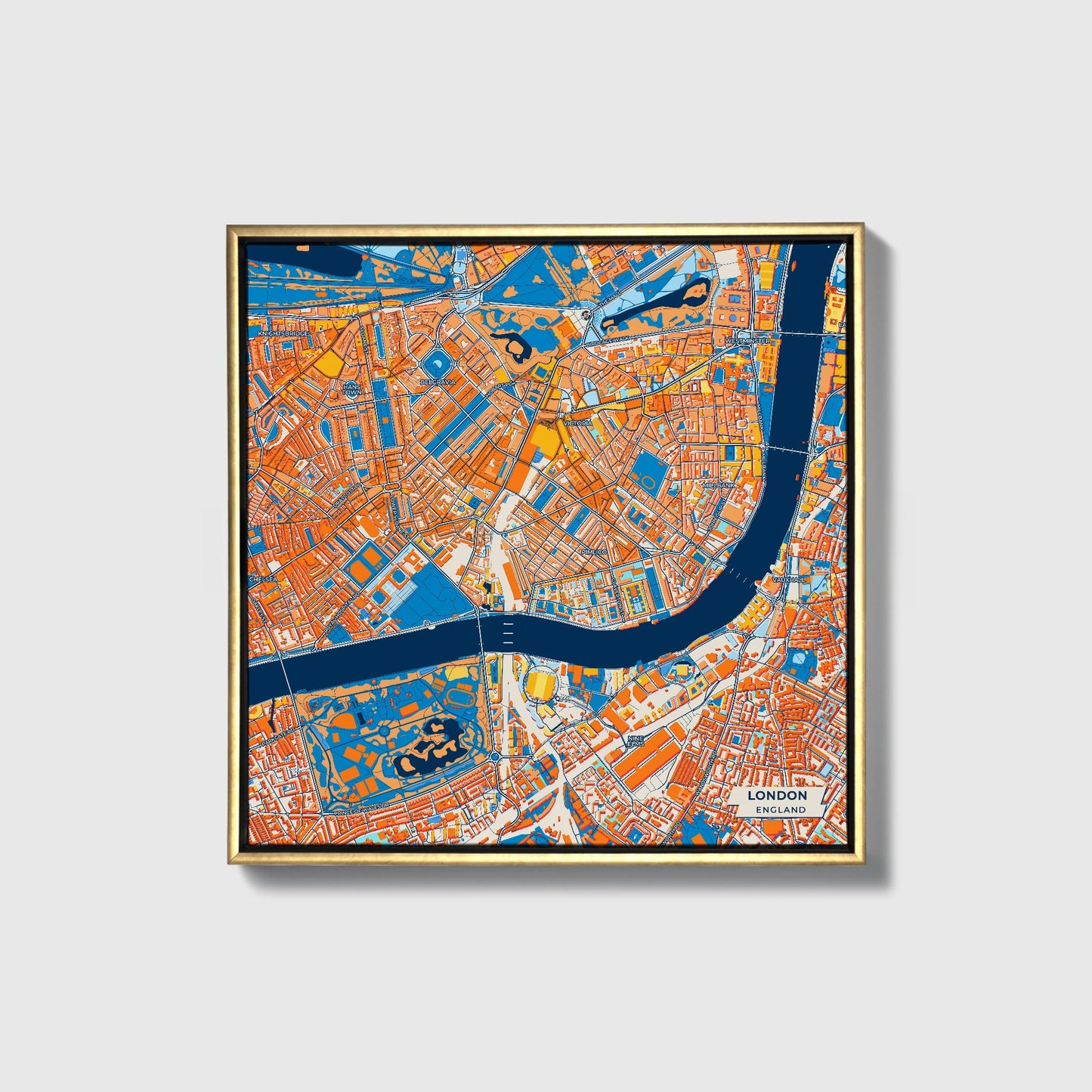 London England Colorful City Map Canvas Print • Gold Framed