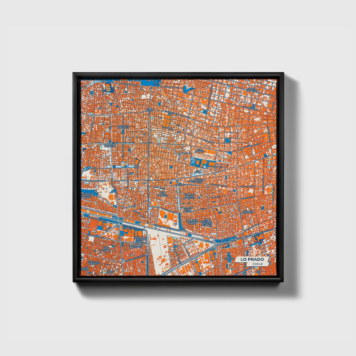 Lo Prado Chile Colorful City Map Canvas Print • Black Framed