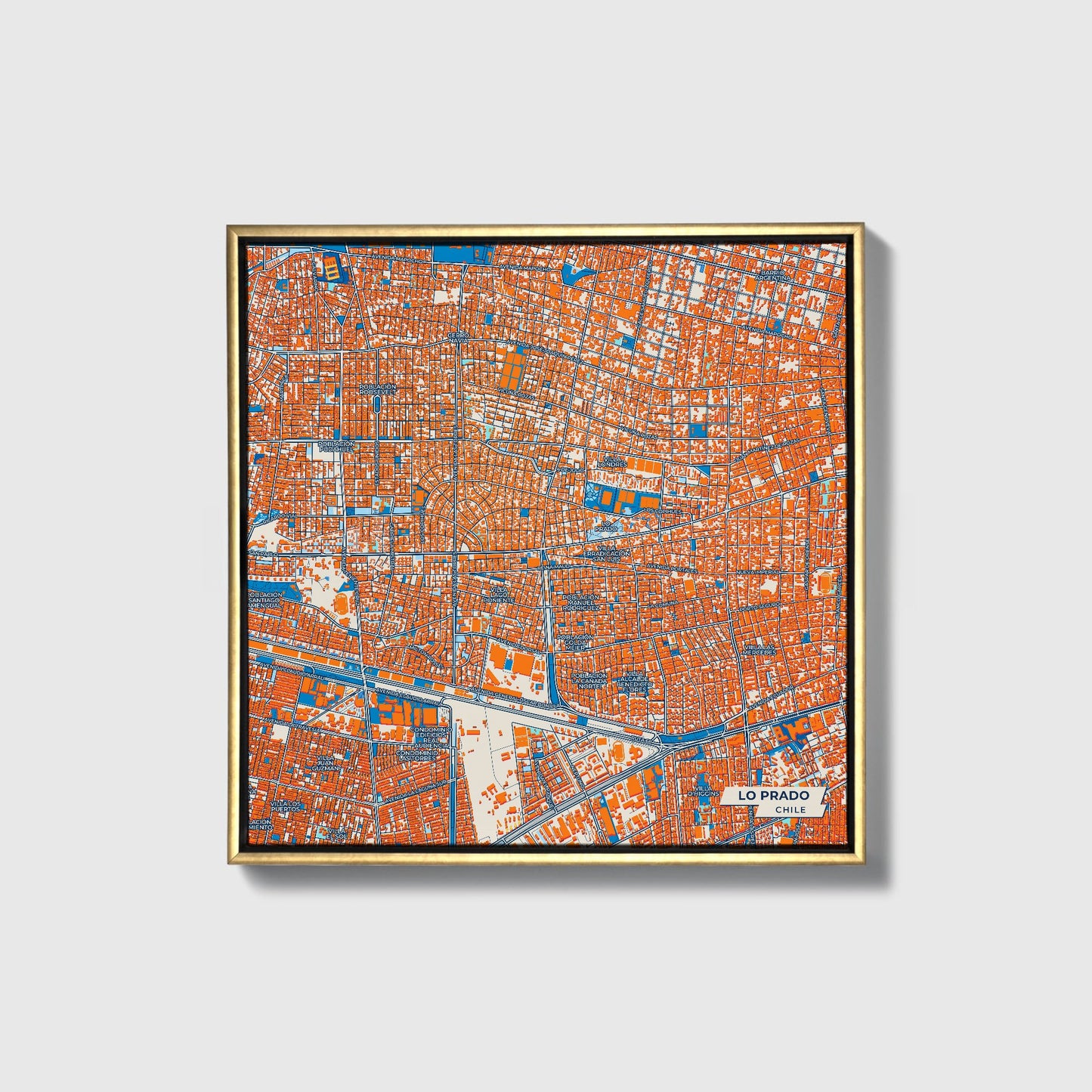 Lo Prado Chile Colorful City Map Canvas Print • Gold Framed