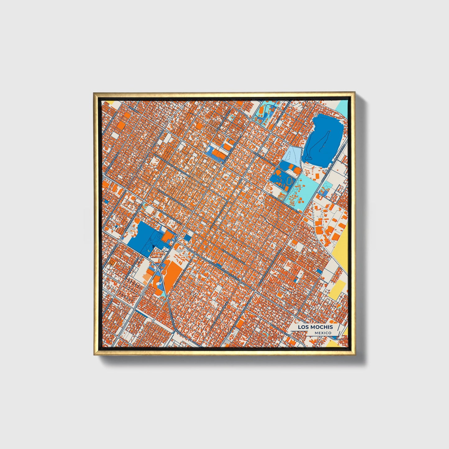 Los Mochis Mexico Colorful City Map Canvas Print • Gold Framed