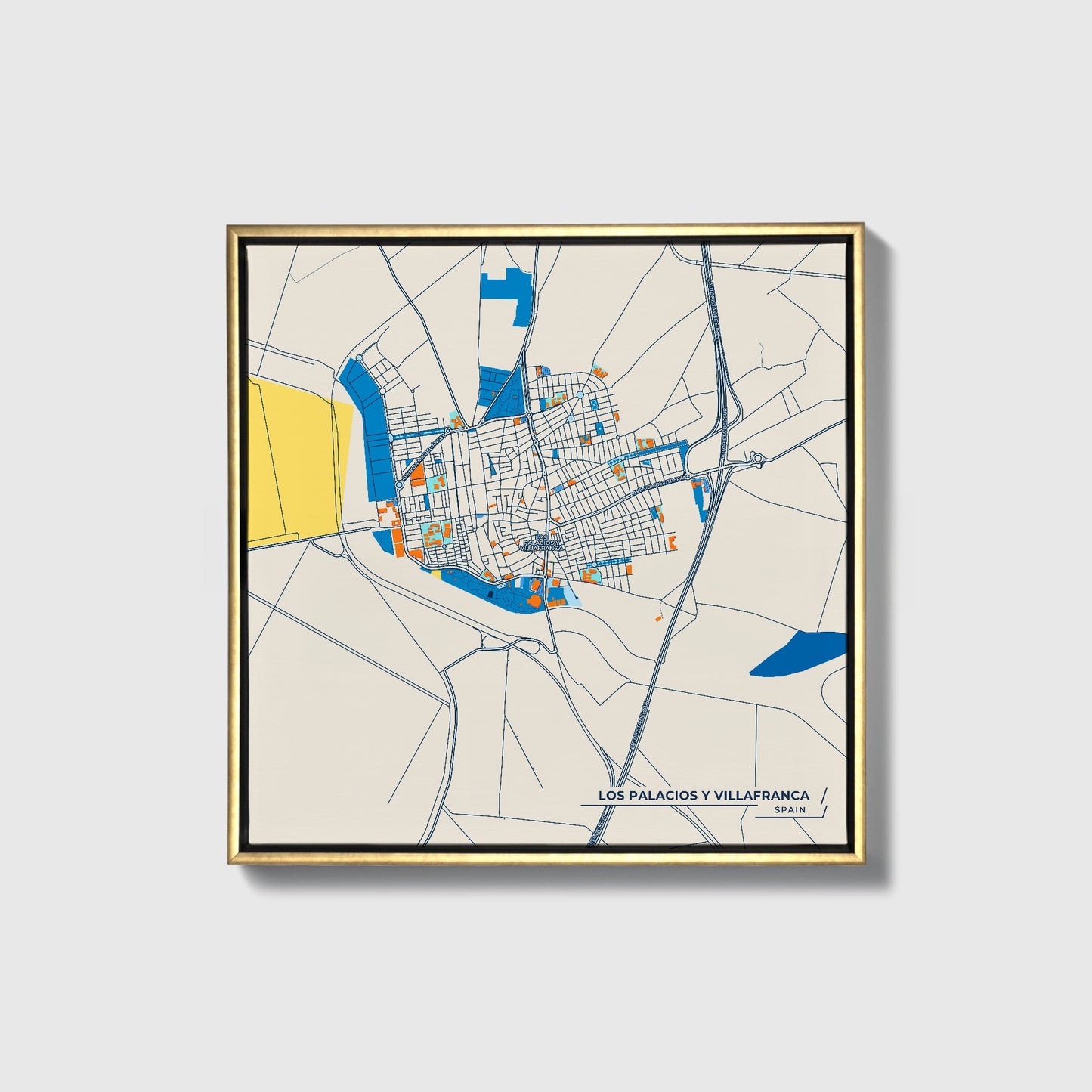 Los Palacios Y Villafranca Spain Colorful City Map Canvas Print • Gold Framed
