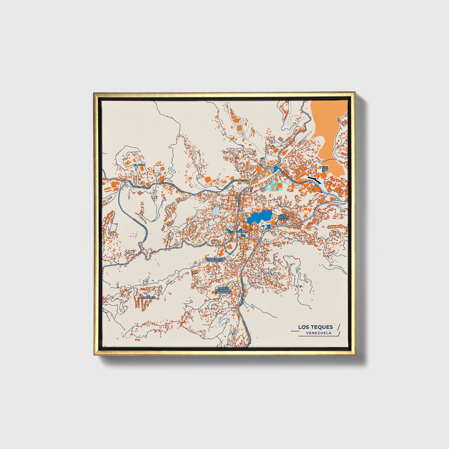 Los Teques Venezuela Colorful City Map Canvas Print • Gold Framed