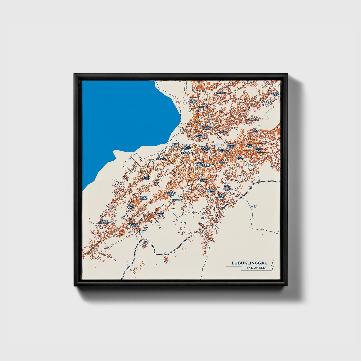 Lubuklinggau Indonesia Colorful City Map Canvas Print • Black Framed
