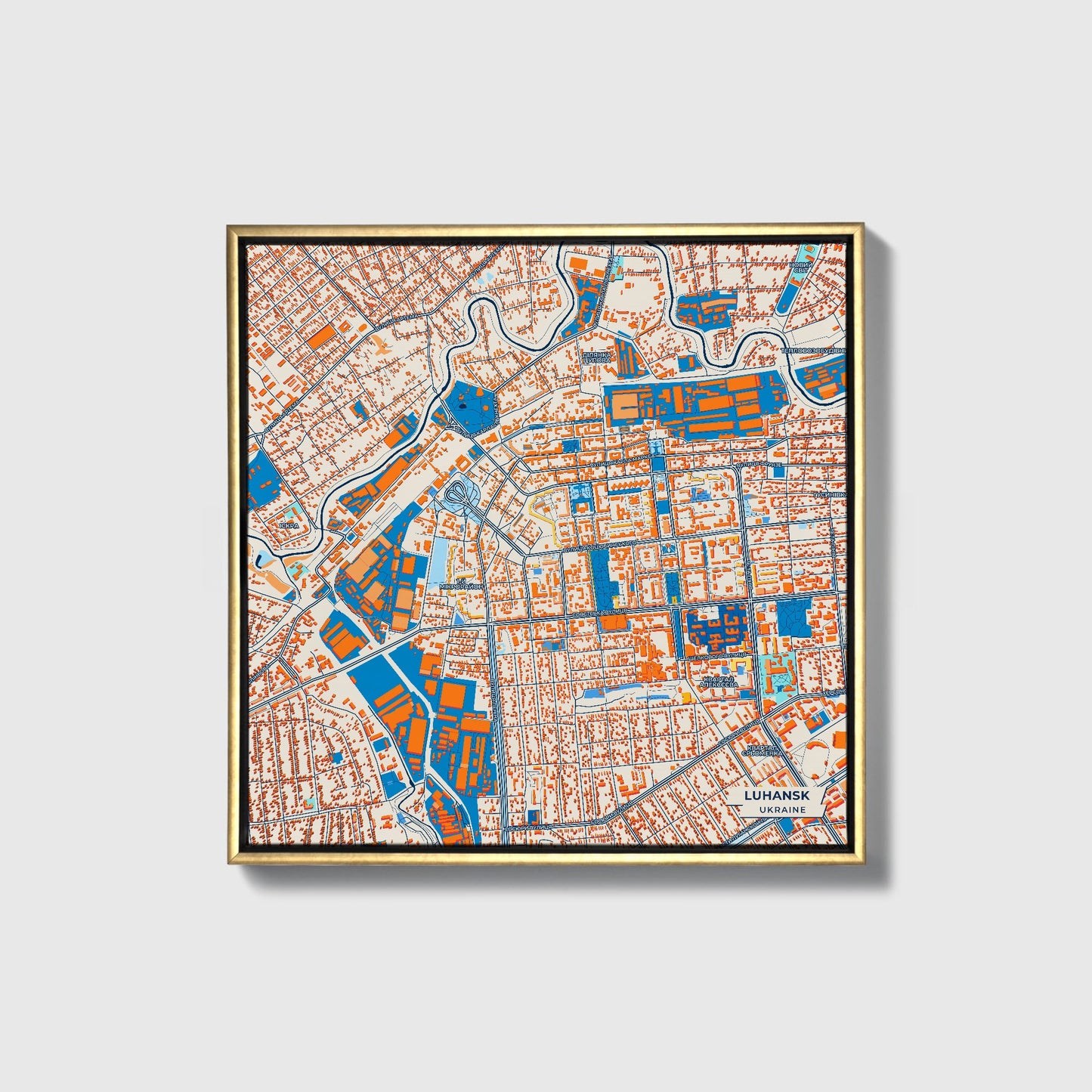 Луганськ Ukraine Colorful City Map Canvas Print • Gold Framed