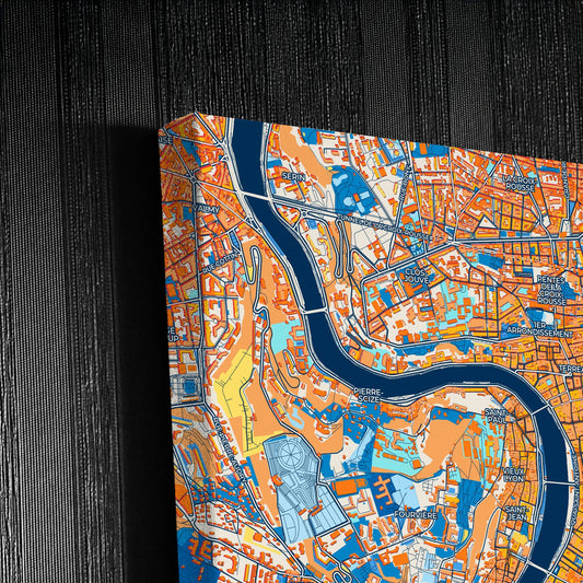 Lyon France Colorful City Map Canvas Print Detail