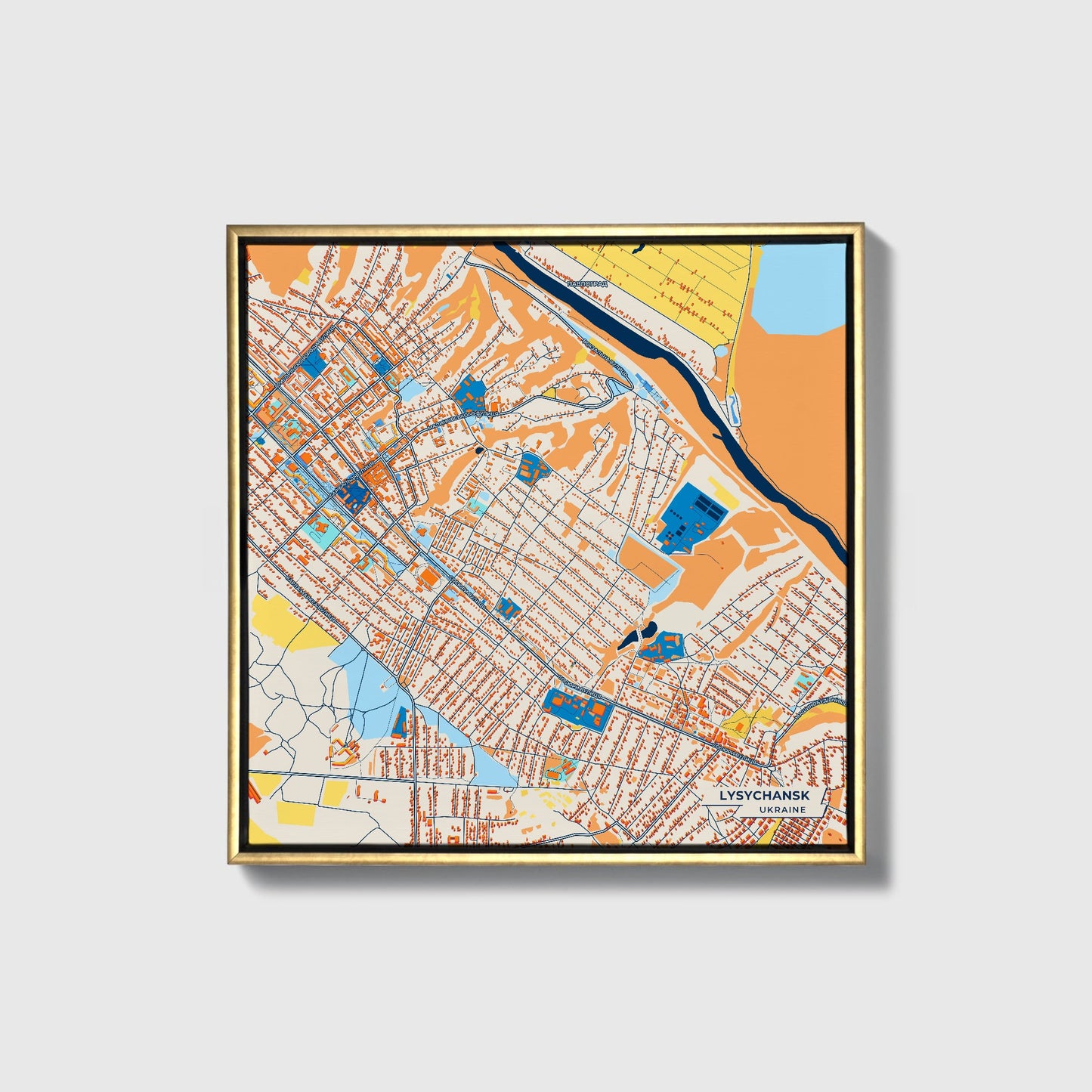 Лисичанськ Ukraine Colorful City Map Canvas Print • Gold Framed