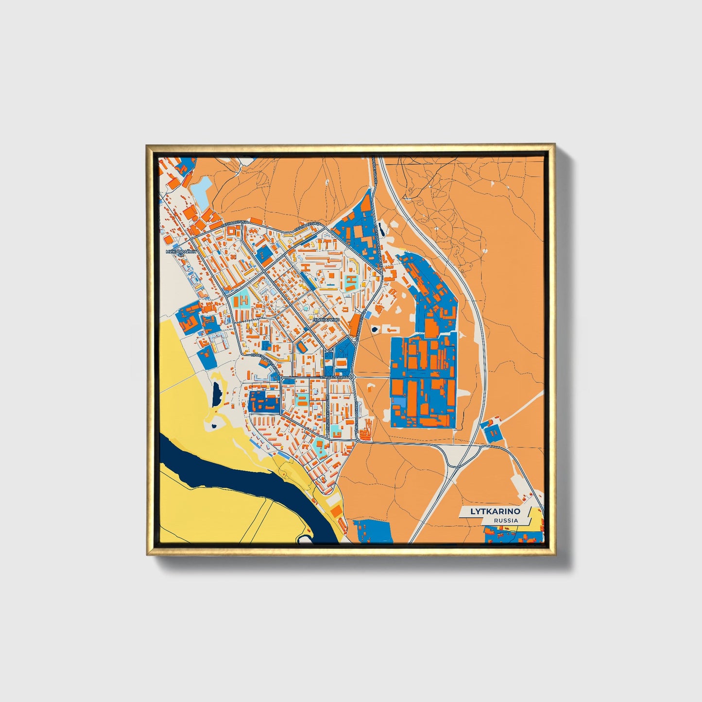 Лыткарино Russia Colorful City Map Canvas Print • Gold Framed