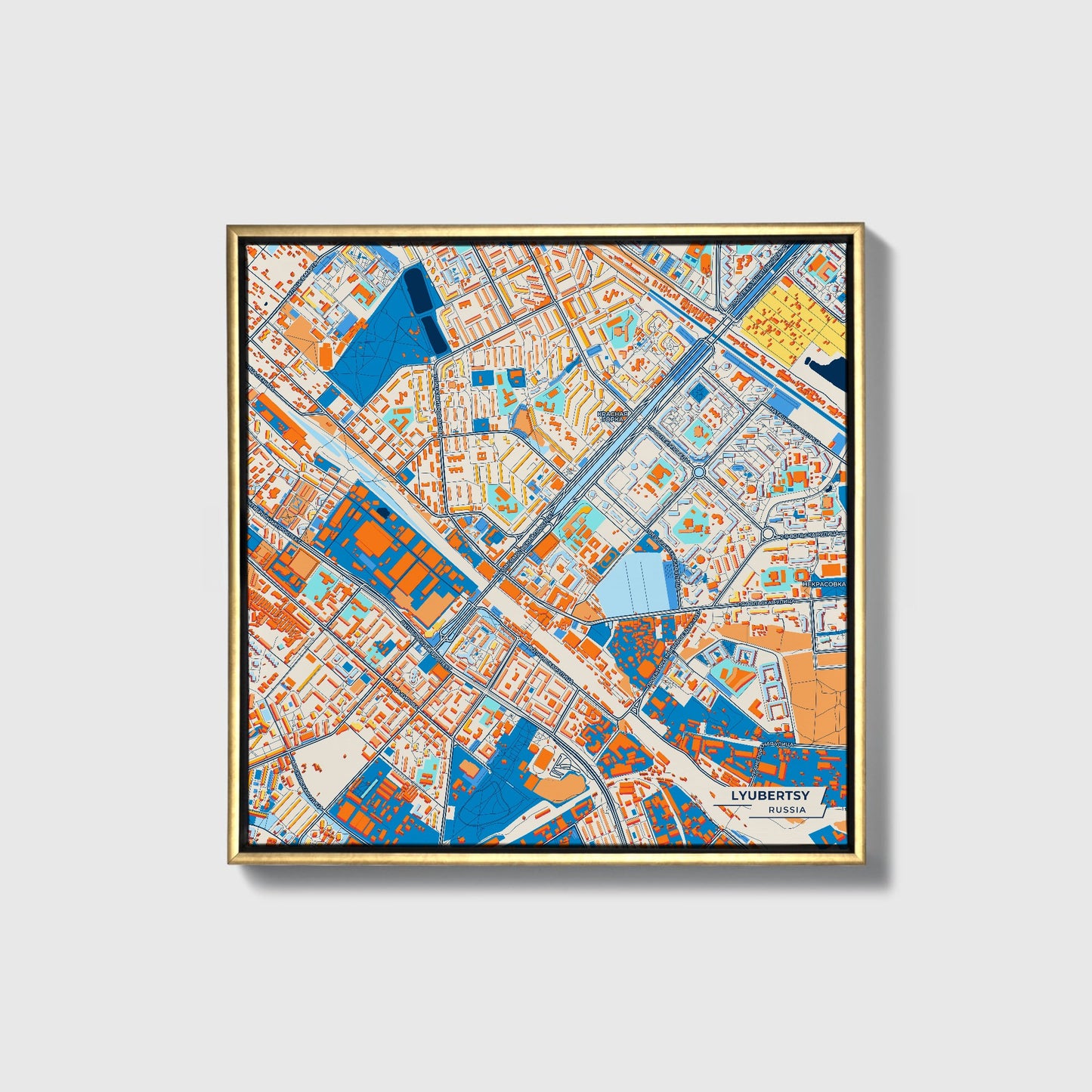 Люберцы Russia Colorful City Map Canvas Print • Gold Framed