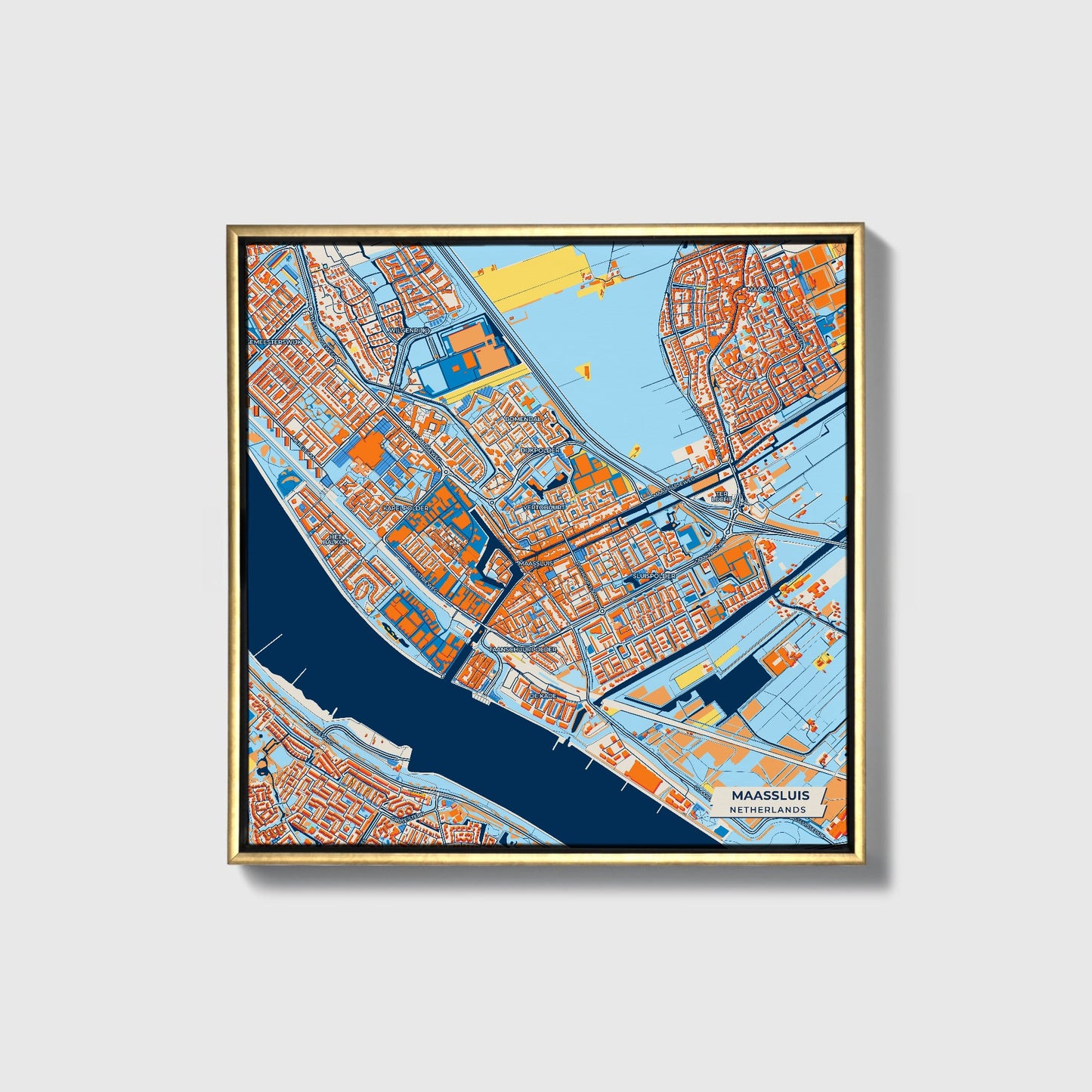 Maassluis Netherlands Colorful City Map Canvas Print • Gold Framed