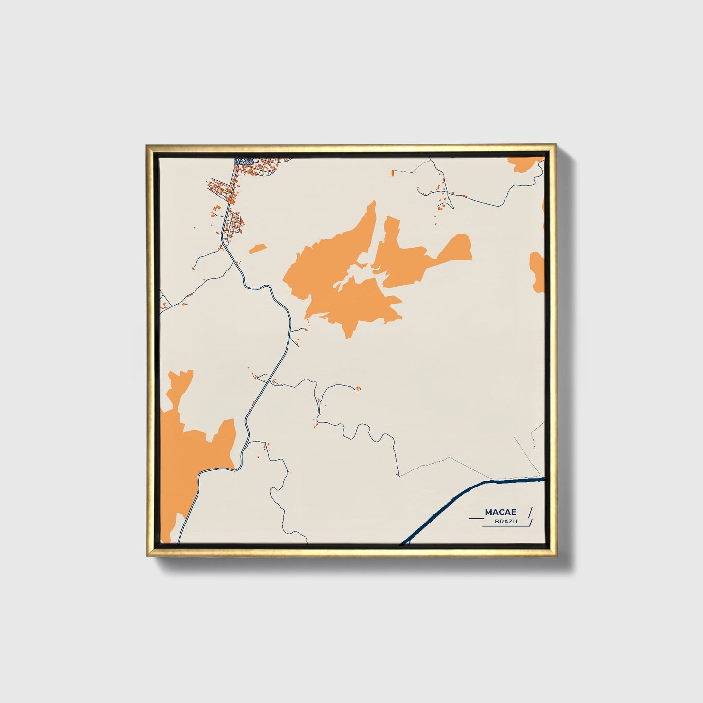 Macae Brazil Colorful City Map Canvas Print • Gold Framed