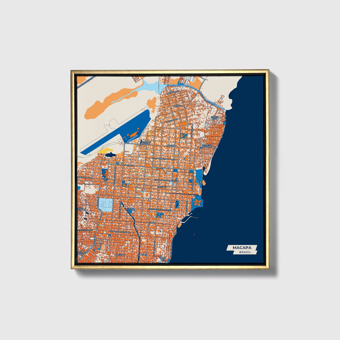 Macapa Brazil Colorful City Map Canvas Print • Gold Framed