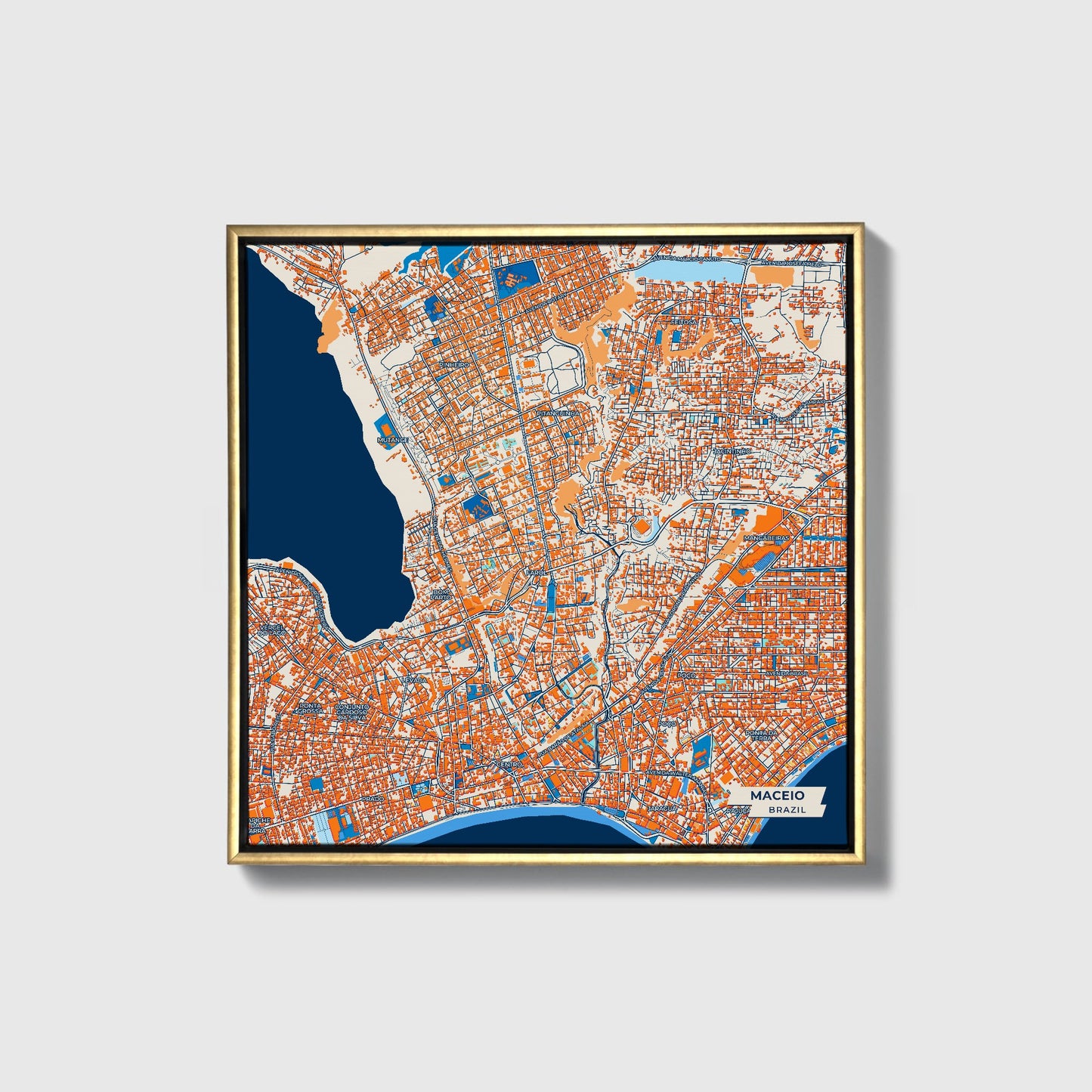 Maceio Brazil Colorful City Map Canvas Print • Gold Framed
