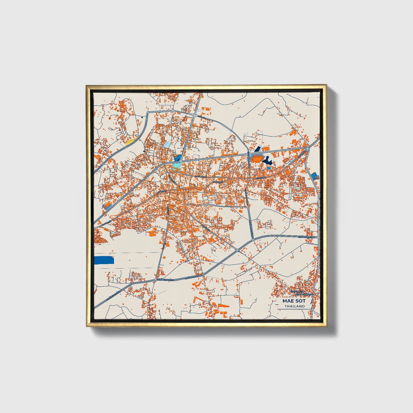 Mae Sot Thailand Colorful City Map Canvas Print • Gold Framed