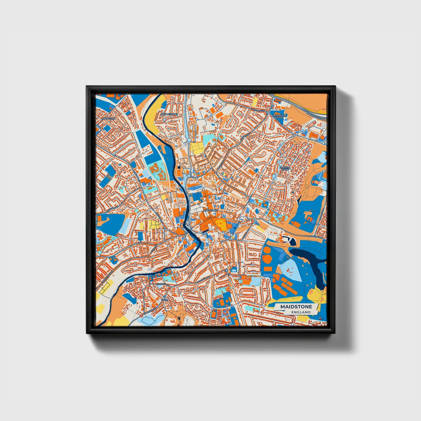 Maidstone England Colorful City Map Canvas Print • Black Framed